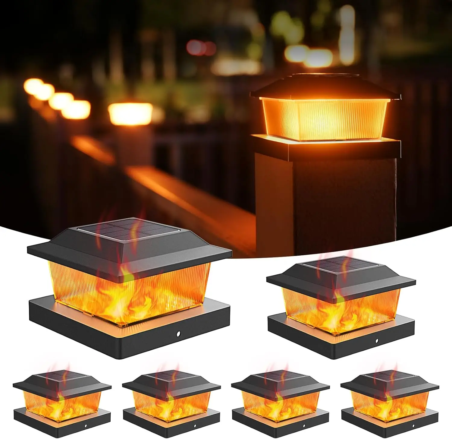

6 упаковок солнечных фонарей с эффектом пламени для 4x4 деревянных/виниловых стоек, водонепроницаемая, с автоматическим включением/выключением, уличная солнечная лампа для пейзажа и сада