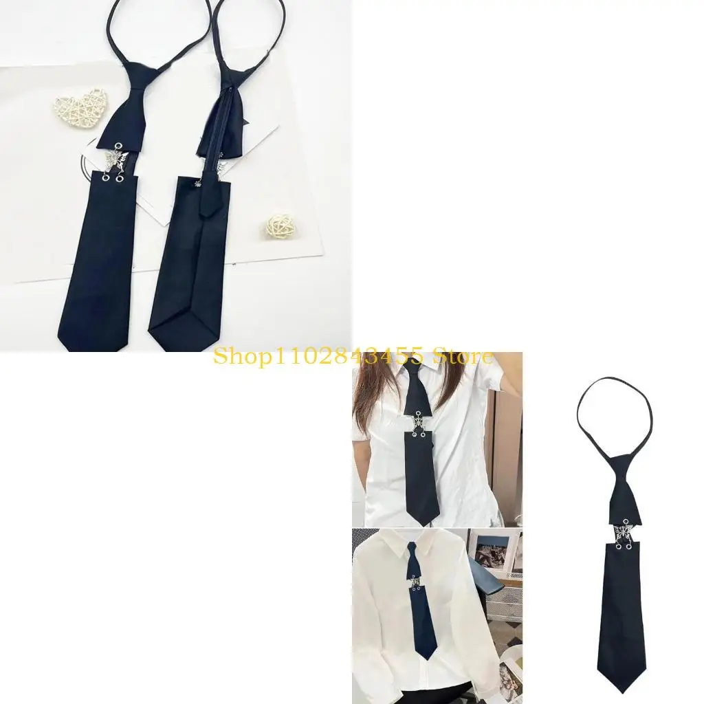 49MC Adjustable Black Ties Vintage Metal Butterfly Linked Pre Tied Necktie for Unisex