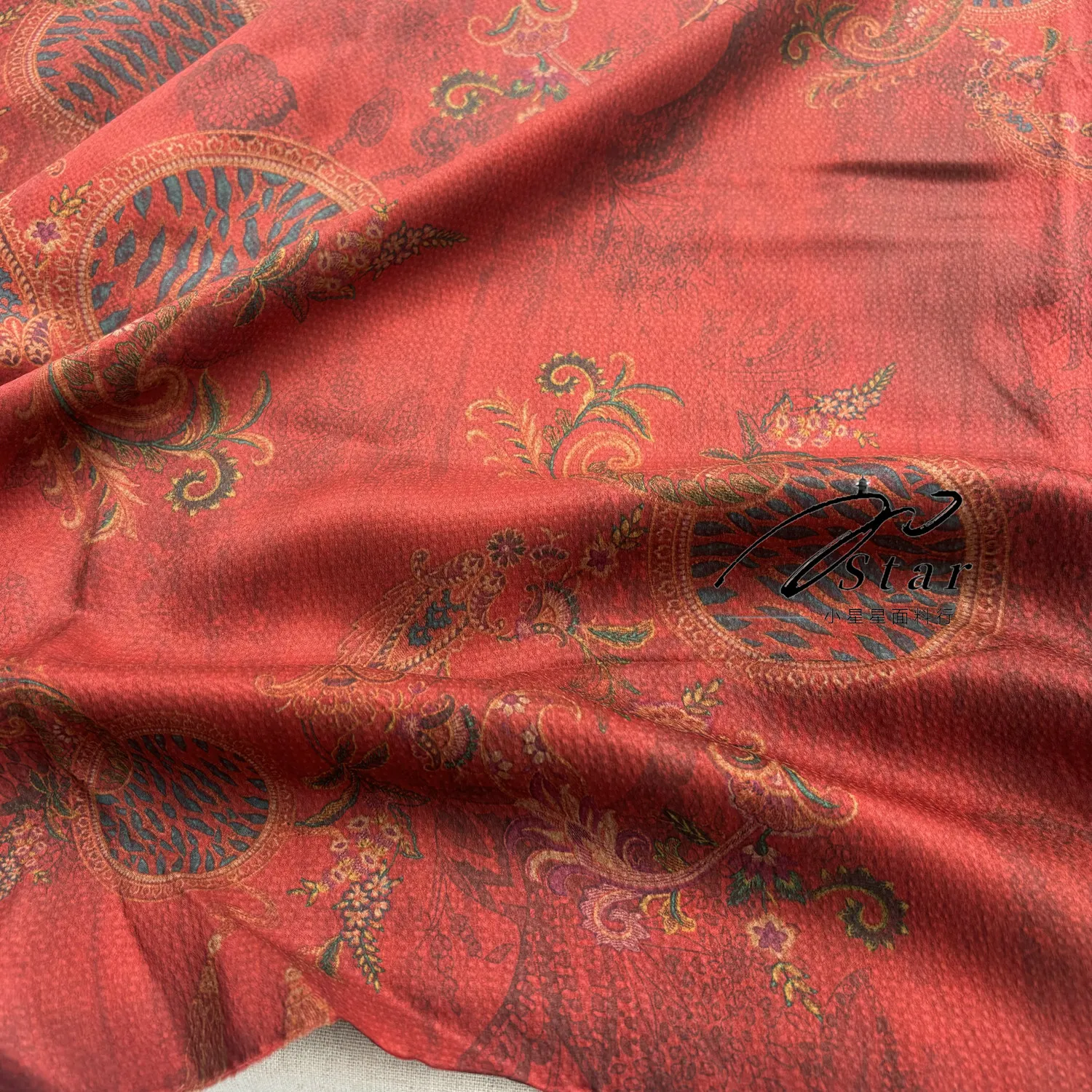 Silk Dark Red Pearl Satin Real Silk Gambiered Guangdong Silk Fabric High-End Cheongsam Dress Cloth Spring and Summer