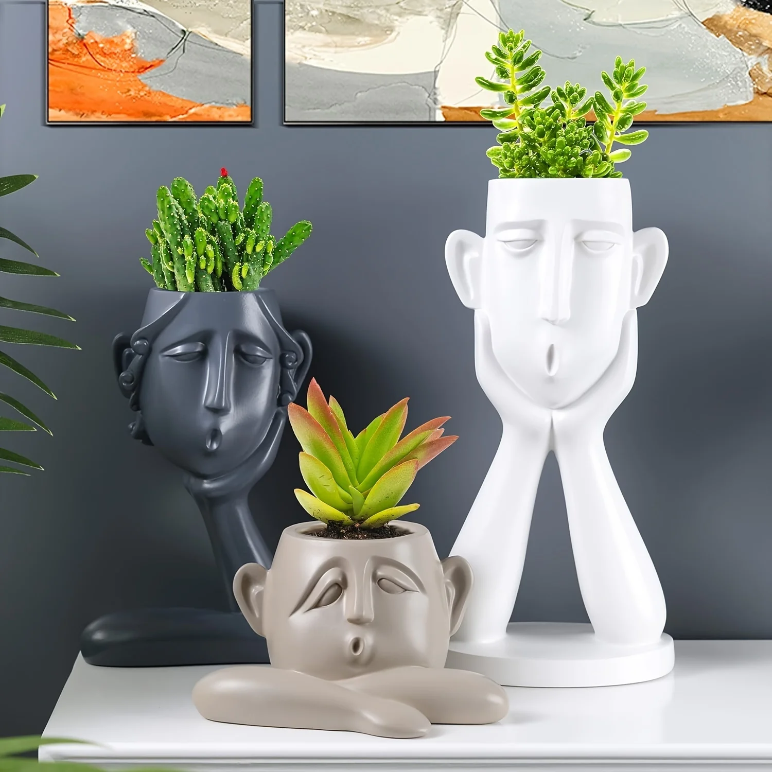 3-Piece Set Succulent Plant Basin Sculpture Decoration Abstract Handmade Statue, Used For Home 10.4 Inches High, Living Room,