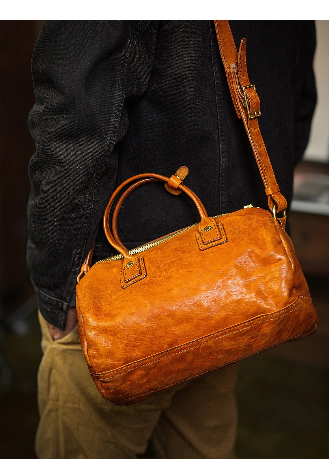 PNDME einfache Vintage-Hochwertige Herrenhandtasche aus erstklassigem Rindsleder für Wochenend-, Alltags- und Partyzwecke, luxuriöse Echtleder-Umhängetasche – Detail 4