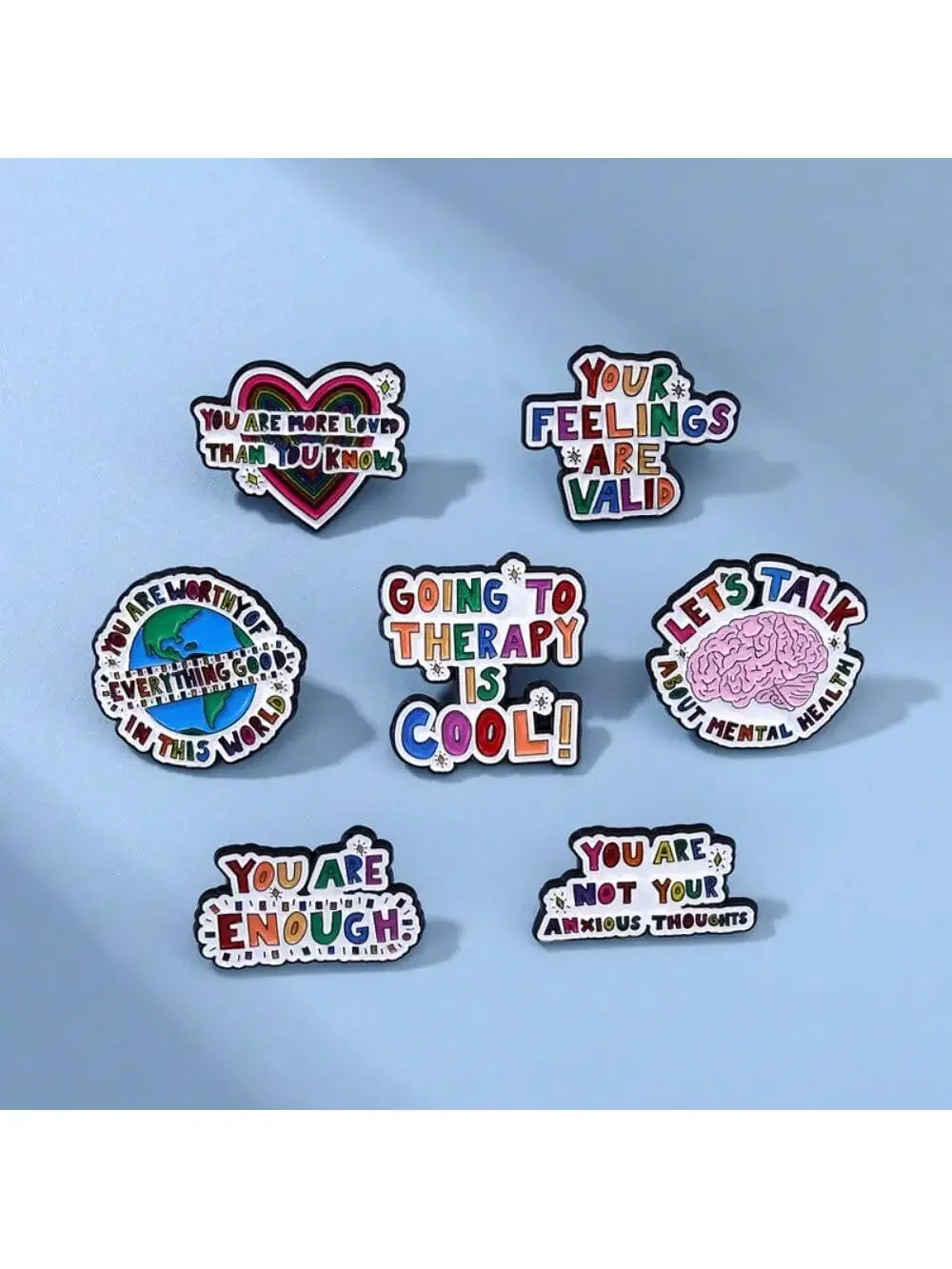 7 pieces of children's creative colorful English short sentence series metal brooches for daily wear, bags, accessories, badges