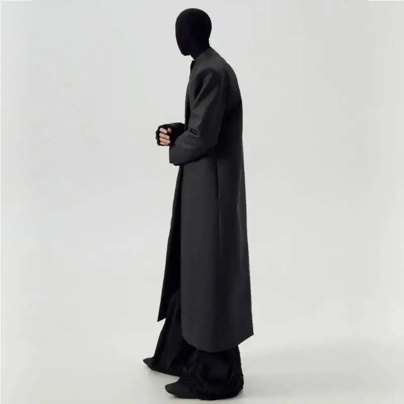 WVGA 秋冬新男性の潮ハイストリートマットコーティングされたデザインダークウェアロングトレンチコートニッチシックカジュアルウインドブレーカー W8645