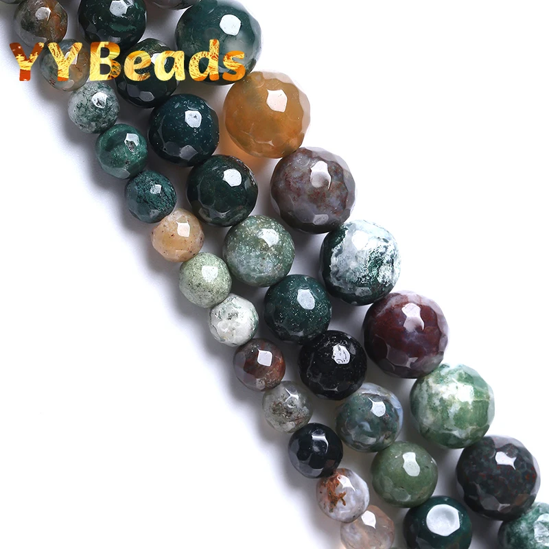 Faceted Natural Stone Beads Indian Agates Round Loose Spacer Beads For Jewelry Making DIY Bracelet Accessories 4 6 8 10 12mm 15\