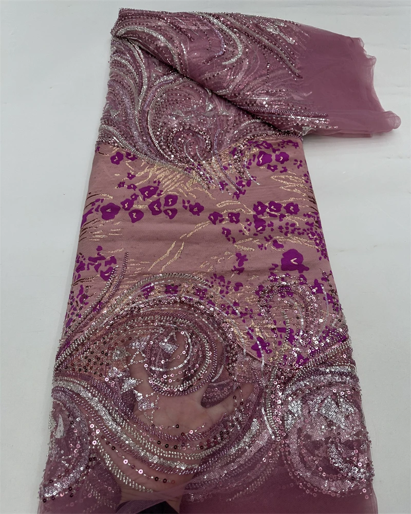 Madison African Sequins Pearls Lace Fabric  High Quality French Heavy Beaded Tulle Lace Fabric Nigeria For Bridal Dress
