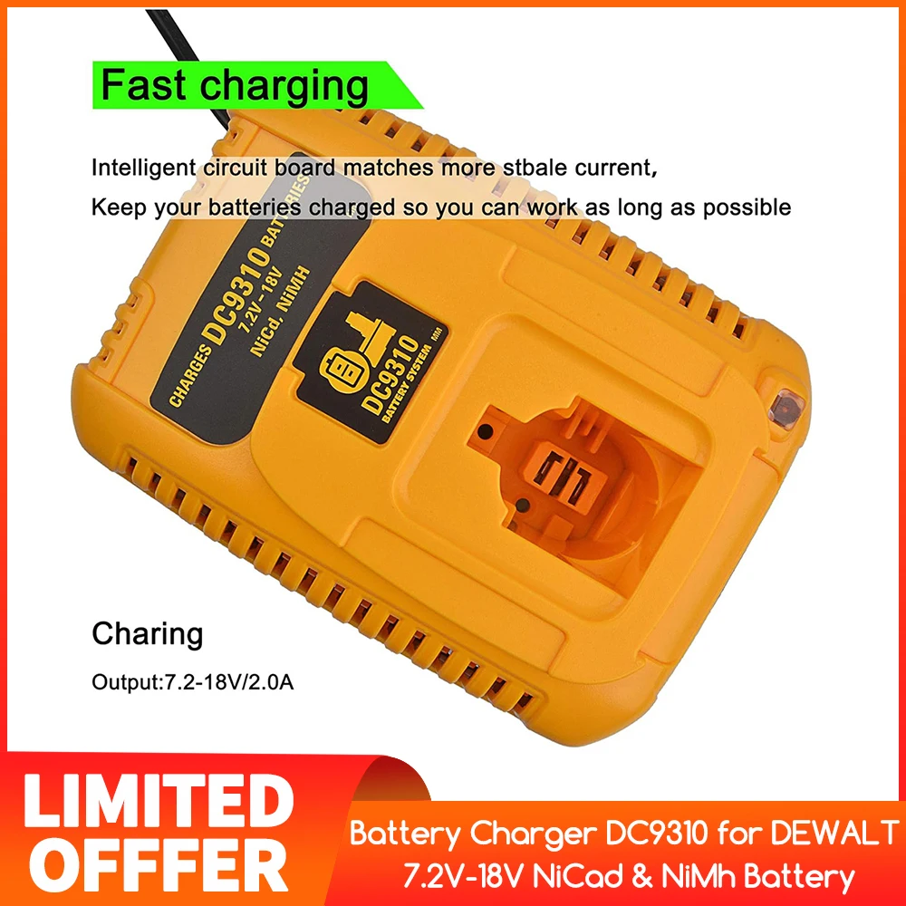 

Battery Charger DC9310 for DEWALT 7.2V-18V NiCad & NiMh Battery DW9057 DC9071 DC9091 DC9096