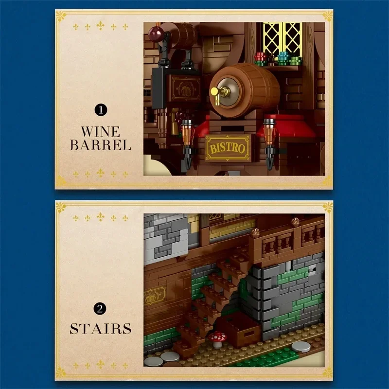 Bloques de construcción de taberna Medieval para niños, arquitectura de vista de calle europea, modelo MOC, adornos de exhibición de escritorio, juguete para niños, 3114 Uds.
