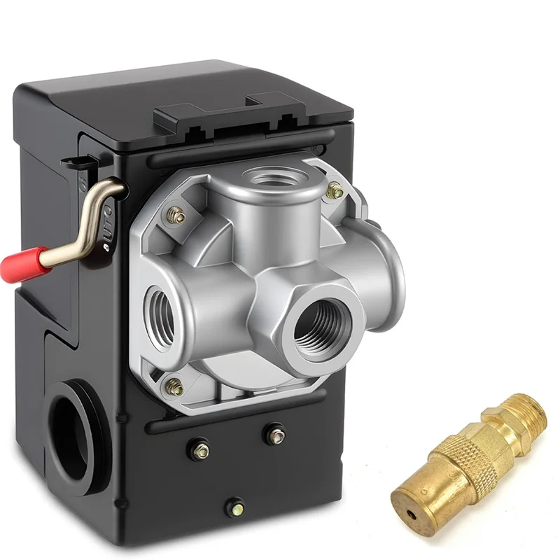 

Air Compressor Pressure Switch 135-175 4-Port 20 Amp 1/4" NPT Parts With 200 Psi Safety Relief Valve