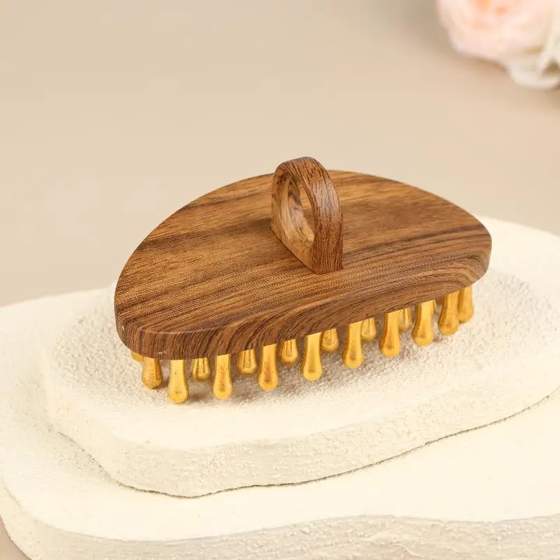 39-Tooth Solid Brass Meridian Brush Wooden Handle Massage Brush Multipurpose Beauty & Body Massage Tool