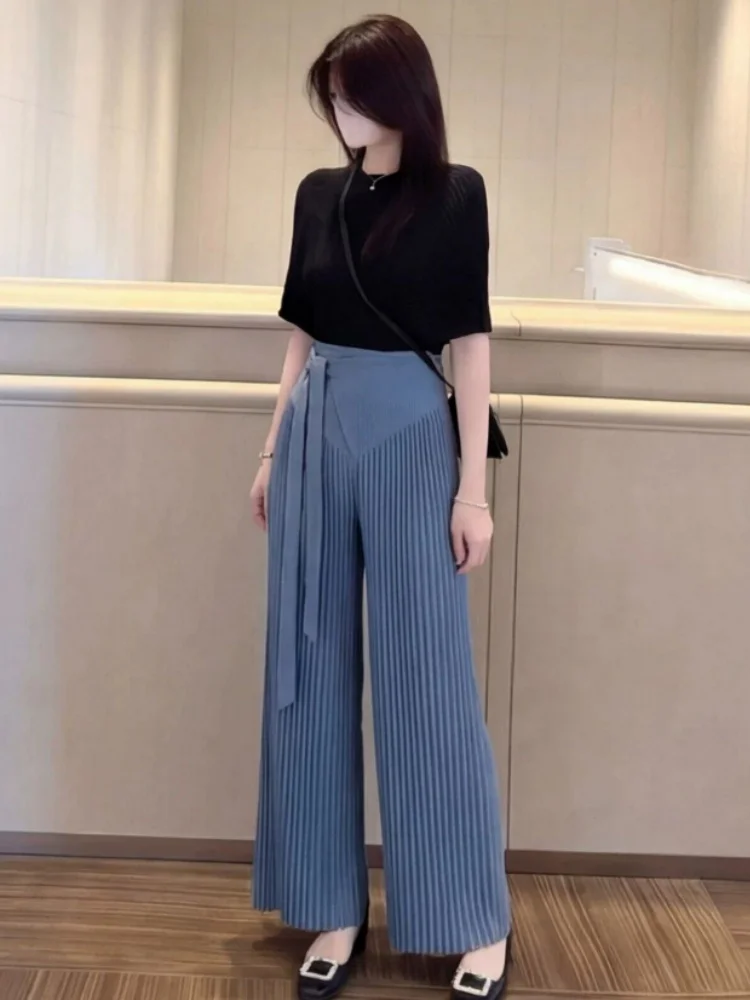 

Elegant Wide Leg Pants Women's High Waist Tuck Design Summer New Casual Straight Cut Pants Luxury Versatile Korean Style