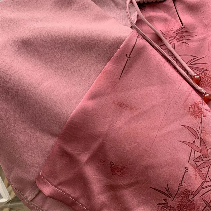 オーバーサイズ 3Xl 4Xl 5Xl 韓服唐服伝統スタンドカラーシャツママの女性絹のようなブラウスルーズチャイナトップ韓服