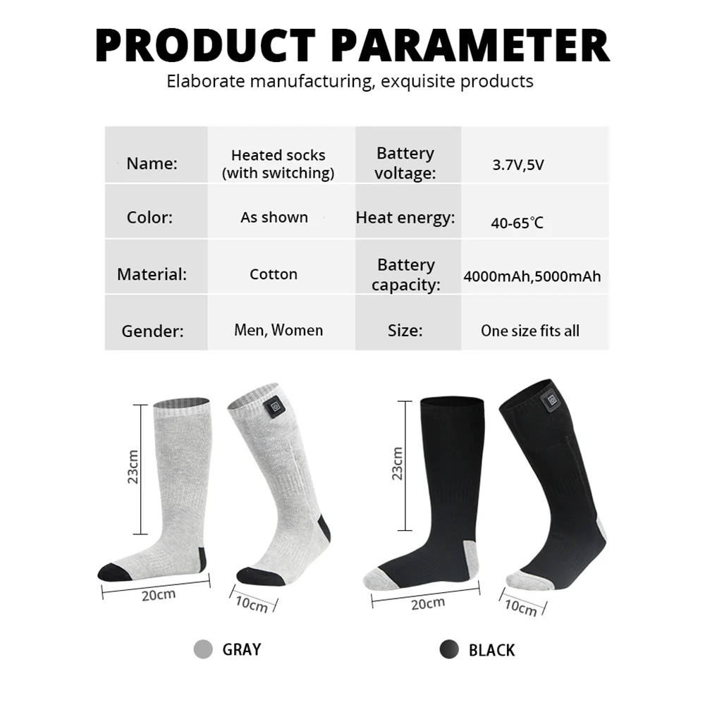 APPControl-Calcetines térmicos para hombre y mujer, medias térmicas con calefacción para pies, para senderismo, esquí y exteriores, 5000mAh, para invierno