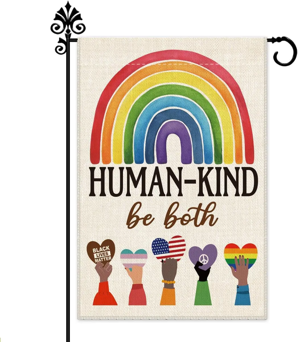 Hafhue Human Kind Be Both Welcome Garden Flag Yard Outdoor Farmhouse Decorations, Be Kind Flag Gift for Families Friends, Ally f