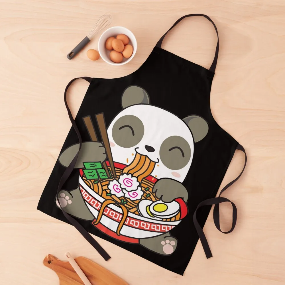 

Cute Kawaii Panda Eating Ramen Noodles Apron aprons ladies