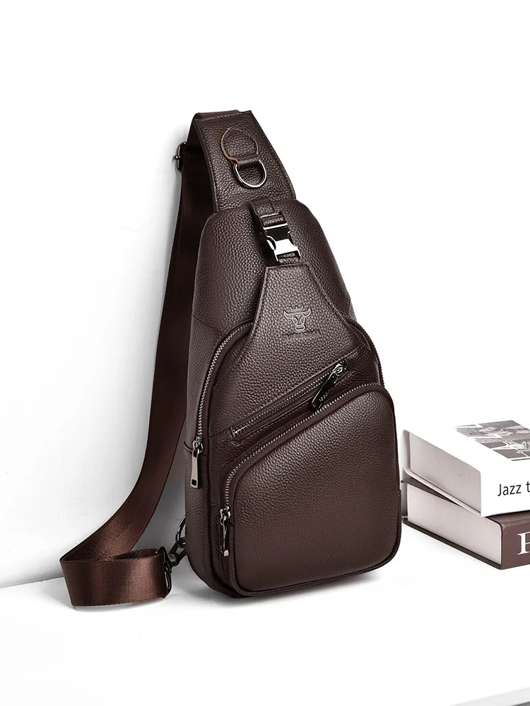 

2026 Genuine leather Men's chest bag First layer cowhide crossbody Bag Korean-style casual leather Shoulder bag for men