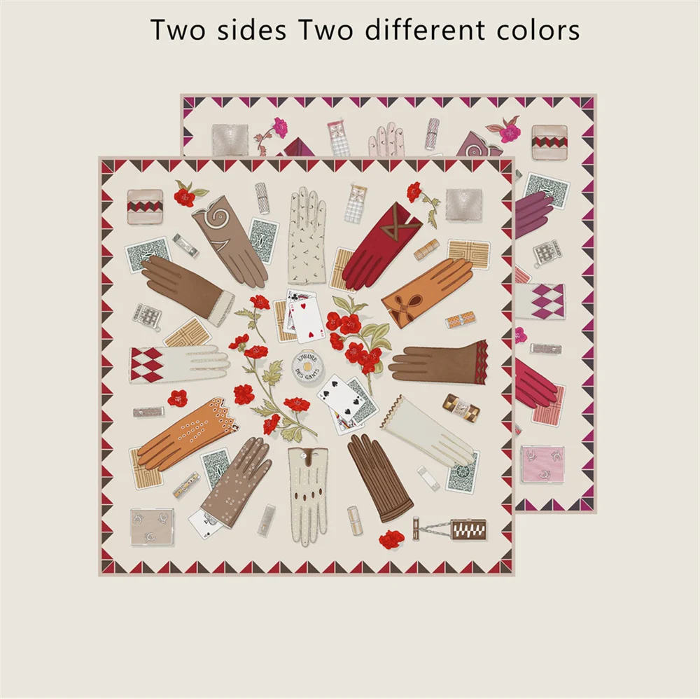 POBING Handgerollter Twill-Seidenschal für Damen, magische Handschuhe, doppelt bedruckte quadratische Schals, Wraps, Echarpes, Foulards, Femme, Hijab, 90 cm – Detail 11