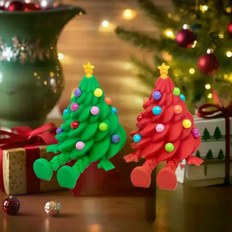 3D Printed Christmas Cute Desktop Ornaments Christmas Trees With Colorful Joints And Movable Shapes Christmas Gift Decorations