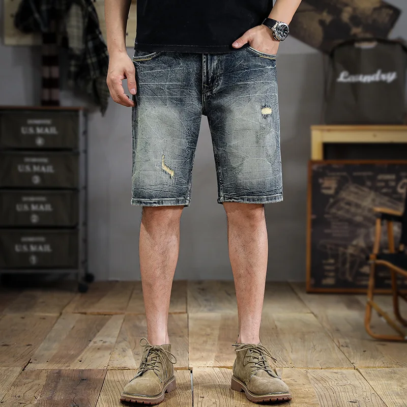 Retro Washed Do the Old Cowboy Shorts Men's Korean-Style Slim-Fit Straight Shorts Summer Ins Versatile Bermuda Shorts