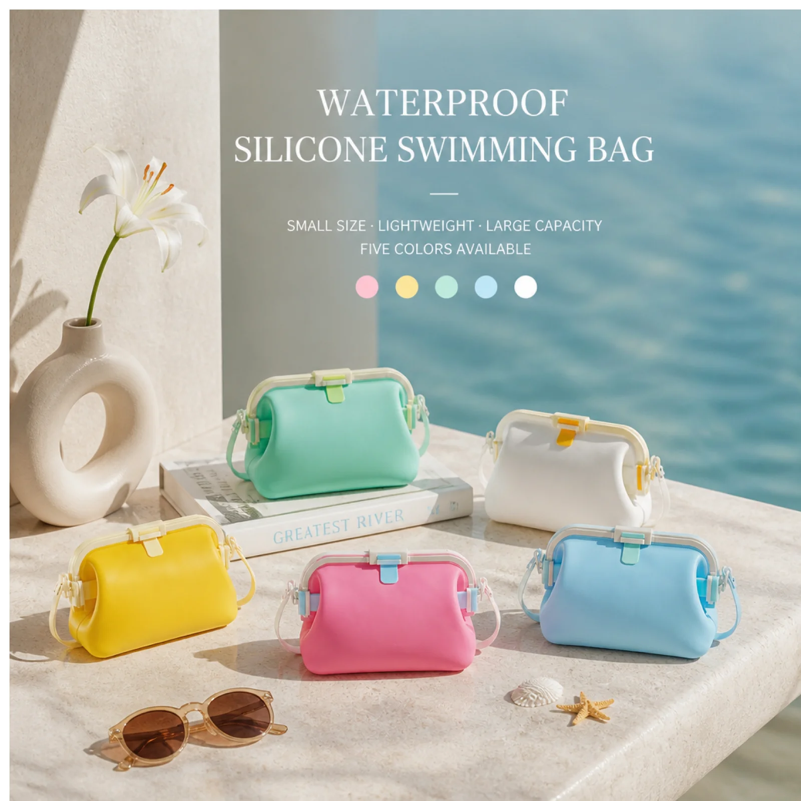 Foldable Silicone Swimming Bag Waterproof Dry Wet Separation Beach Shoulder Bag for Outdoor Gym Shower Organizer Pouch