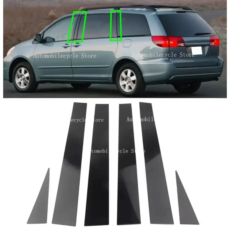 6PCS Glossy Black Pillar Posts Fit For Toyota Sienna 2002-2009 2003 2004 2005-2008  Window Moulding B C Center Sticker Cover