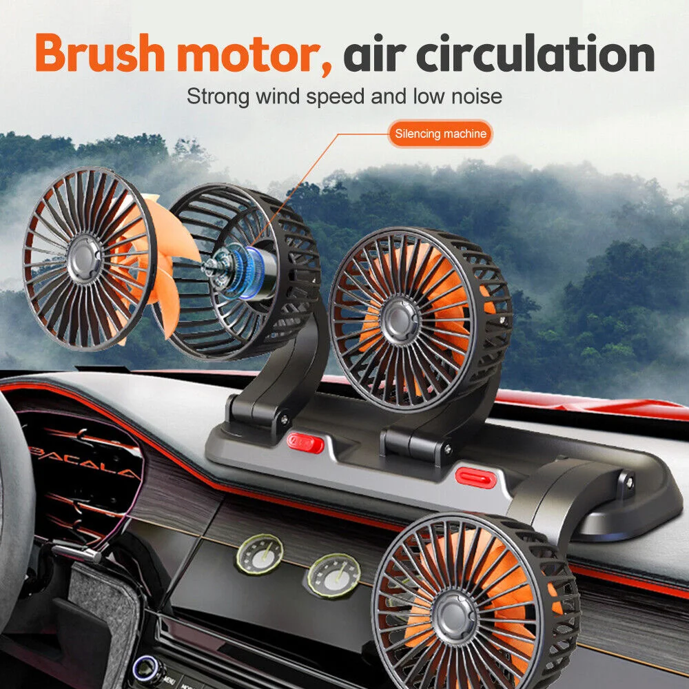 Auto Ventilator 360 ° Verstelbare 3 Hoofd Lucht Ventilator Auto Elektrische Ventilator Usb/12V/24V Ventilator 2 Snelheden Auto Stille Ventilator