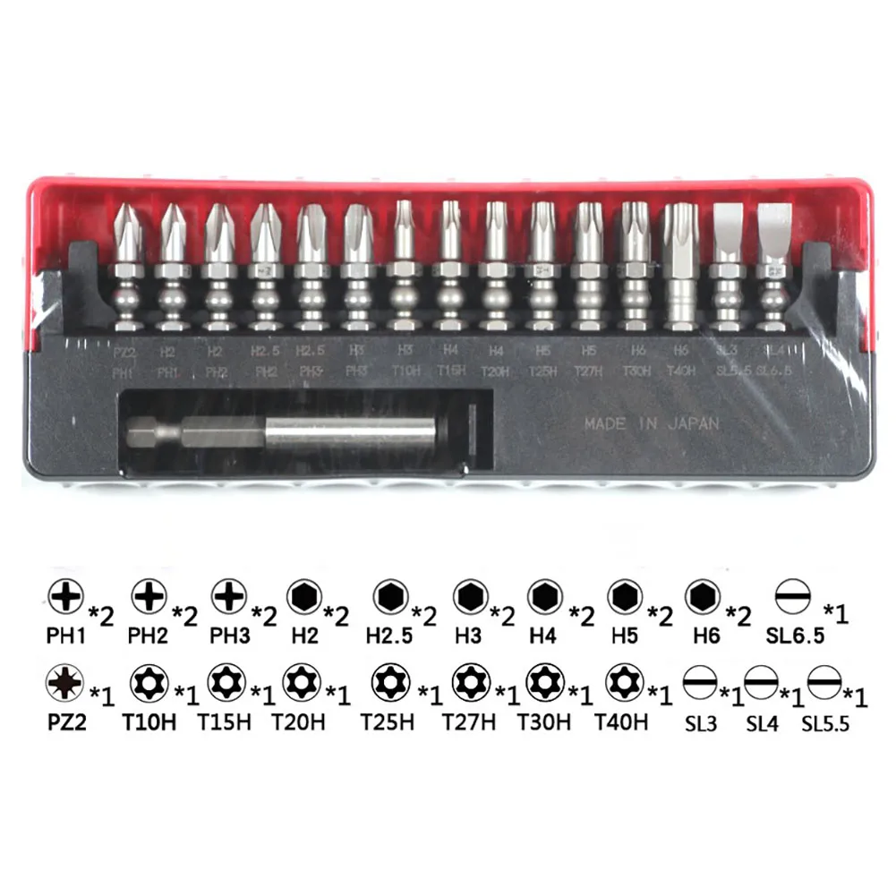 Japan Vessel Impact Ball Torsion Screwdriver Bits Set with Holder Connector in Slide Case