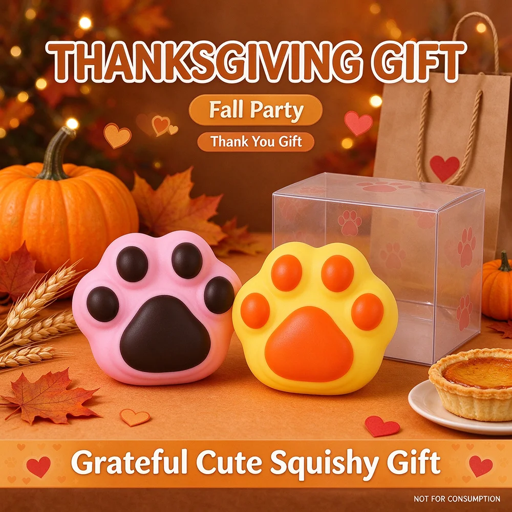 Christmas New Year Party Cute Cat Paw Brick Pinch Toy Sounding Slow Rising Stress Relief Fidget Toy Soft Kawaii Gadget Holiday Gift for Friends Students