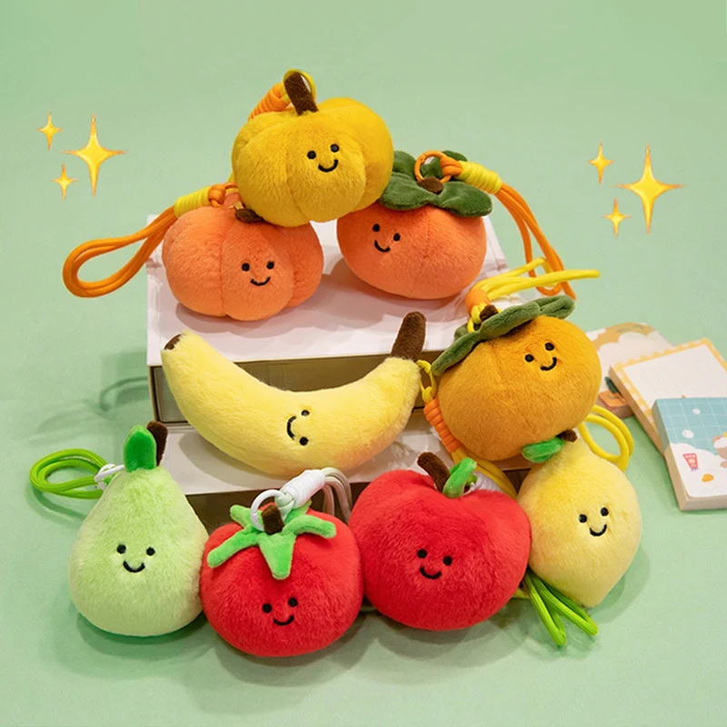 Nuevo colgante de peluche de fruta, limón, plátano, bonito juguete de peluche de pera y manzana, Kawaii, vegetal, tomate, caqui, muñeco de peluche, decoraciones para mochila