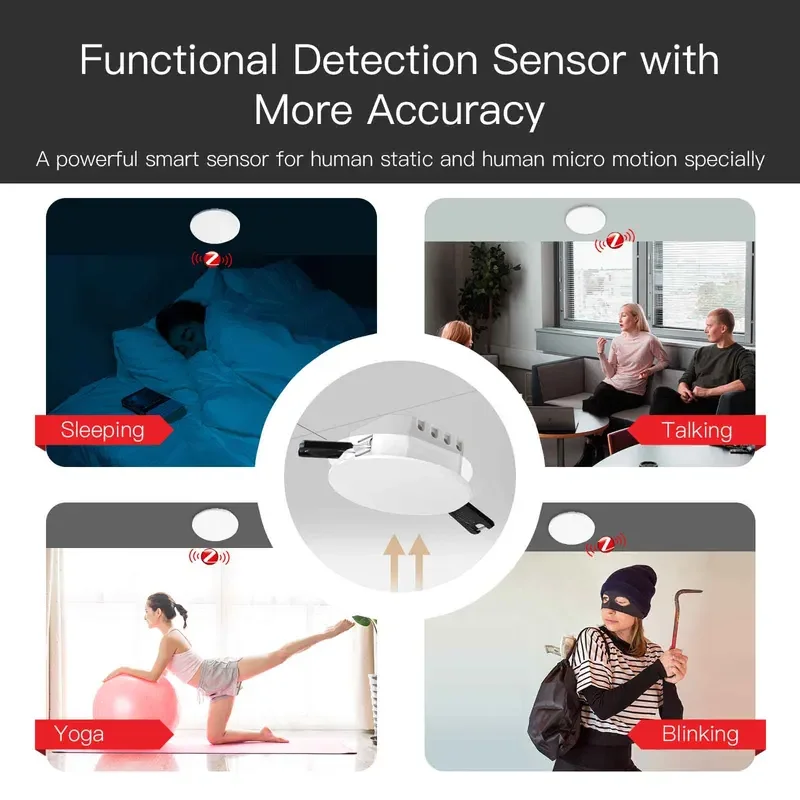 Tuya intelligent zigbee/wifi human presence detector sensor photometric radar detection 2 in 1 function intelligent life ceiling