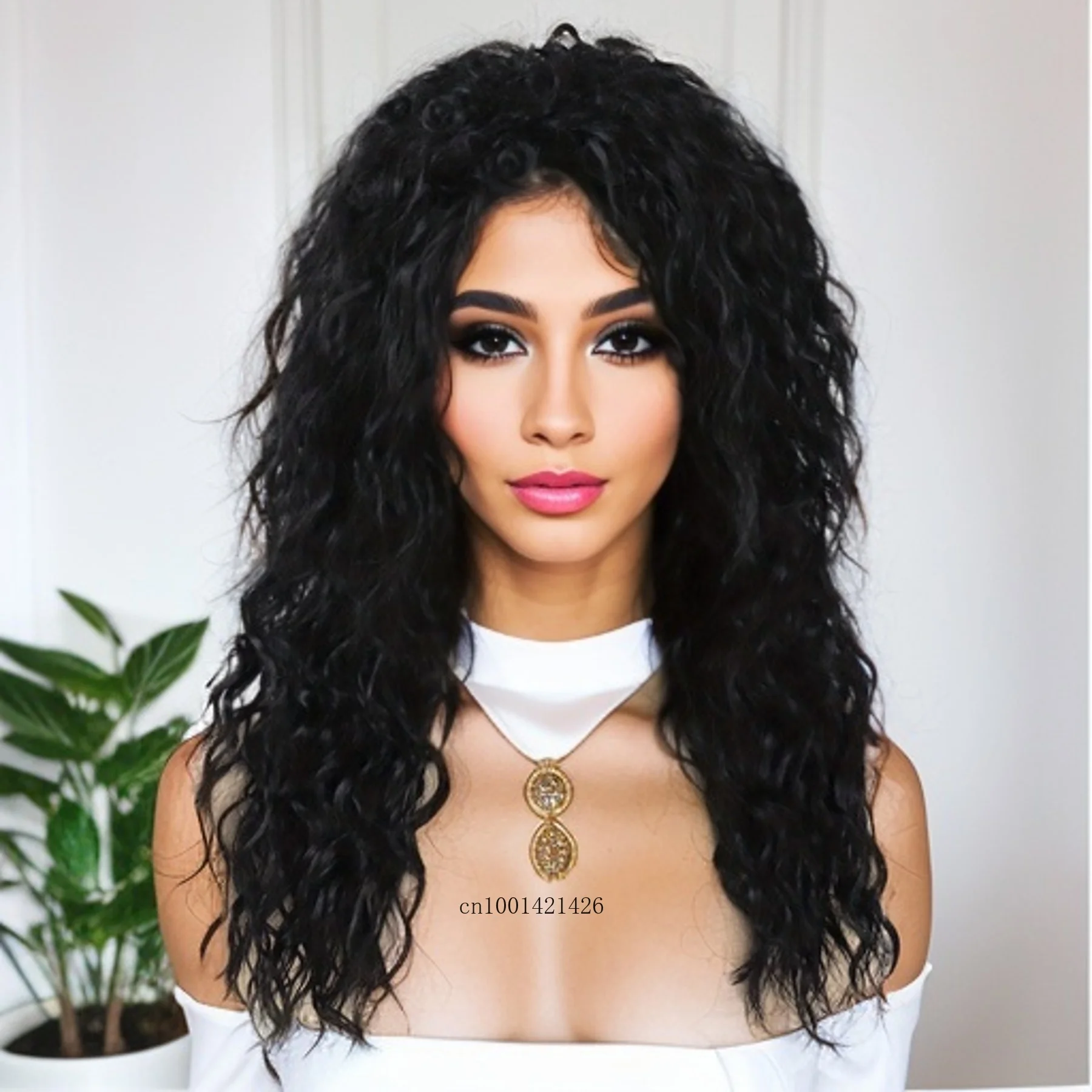 GNIMEGIL Long Synthetic Wigs for Black Women Curly Wig with Bangs Natural Hairstyles Daily Use Wigs for Older Lades Casual Wig