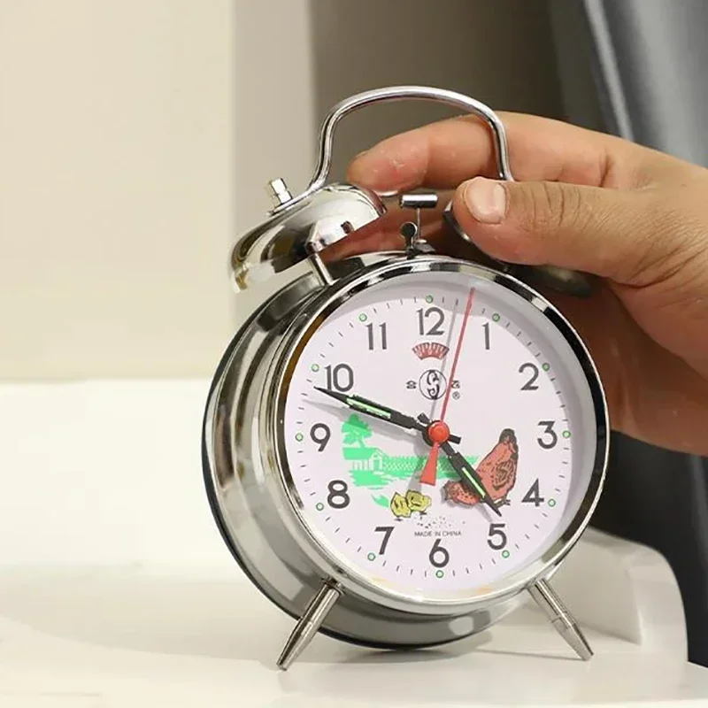 Reloj Despertador Personalizable, Reloj de Mesa Mecánico Vintage, Reloj de Mesa para Decoración de Dormitorio, Reloj de Metal para Mesita de Noche, Diseño de Gallina