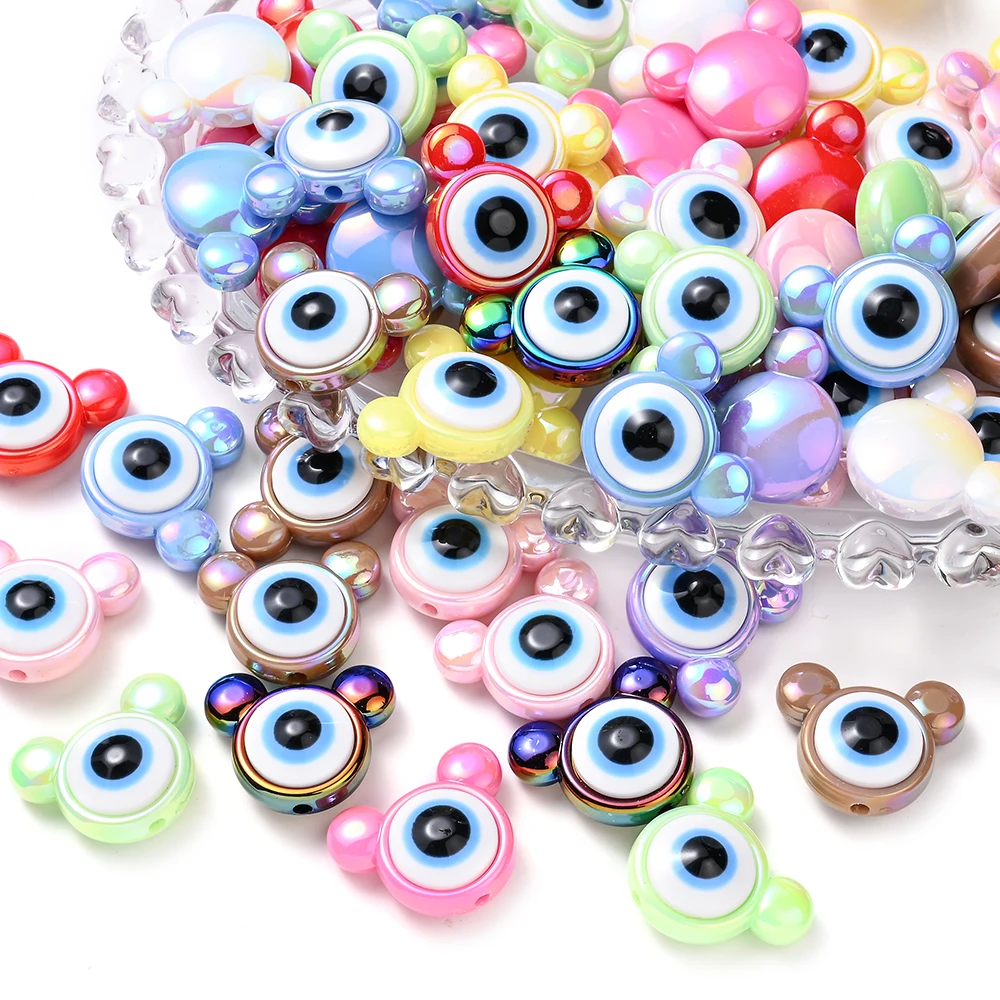 10Pcs Acrylic Mouse Beads One-Eyed Creative Spacer Beads for Diy Crafts Jewelry Making Bracelet Hairpin Keychain Accessories