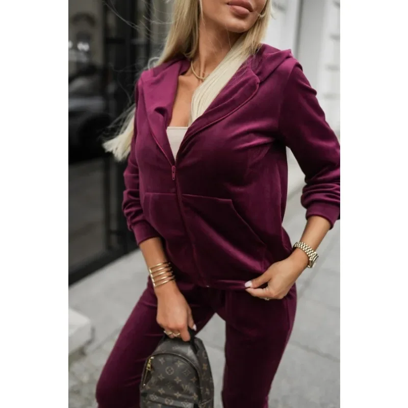 

Krismile Women Tracksuit 2025 Autumn Winter Hooded Zipper Outerwear Elastic Waist Prencil Pant New 2 Piece Pants Sets 191559