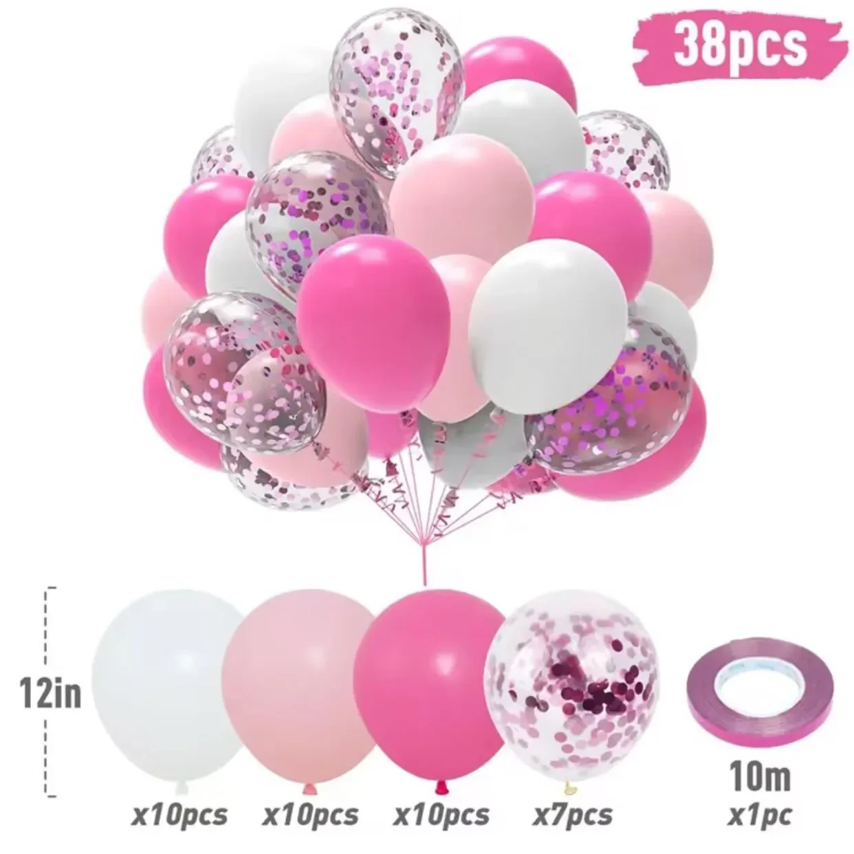 50-delige Macaron roze en paarse ballonset - metallic en confettiballonnen voor bruiloften, verjaardagen, binnen- en buitenfeestdecoratie