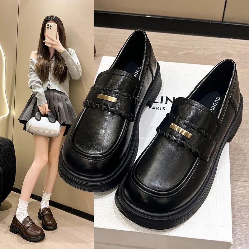 

2025 Leather Flat Bottom Shoes Women's Soft Spring Autumn British Style Single Shoes Round Toe Casual Rubber Sole