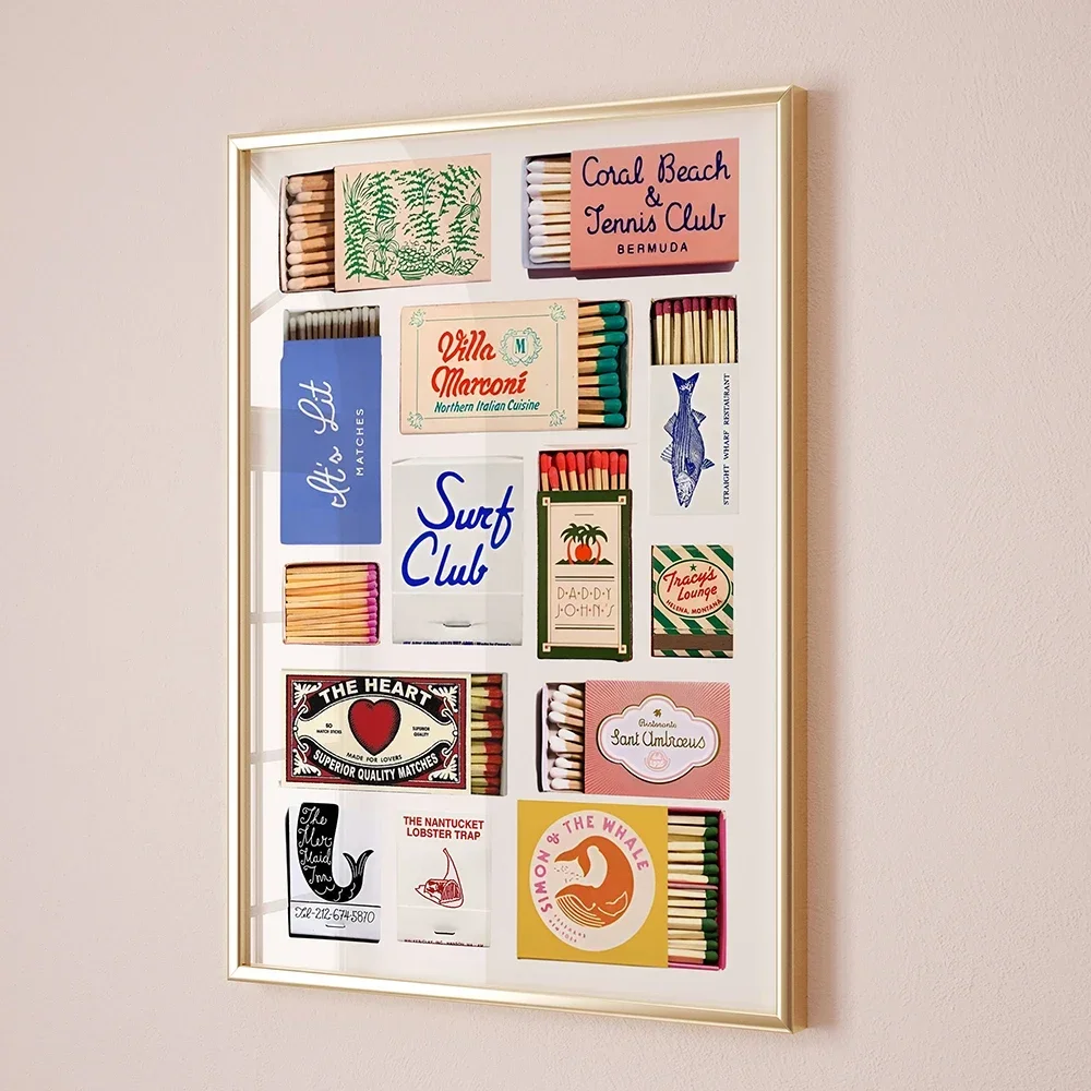 ملصق أنيق عتيق لصندوق الثقاب مطبوع عليه قماش الثقاب القديم لديكور الحائط الجمالي في الشقق والمكاتب المنزلية #1