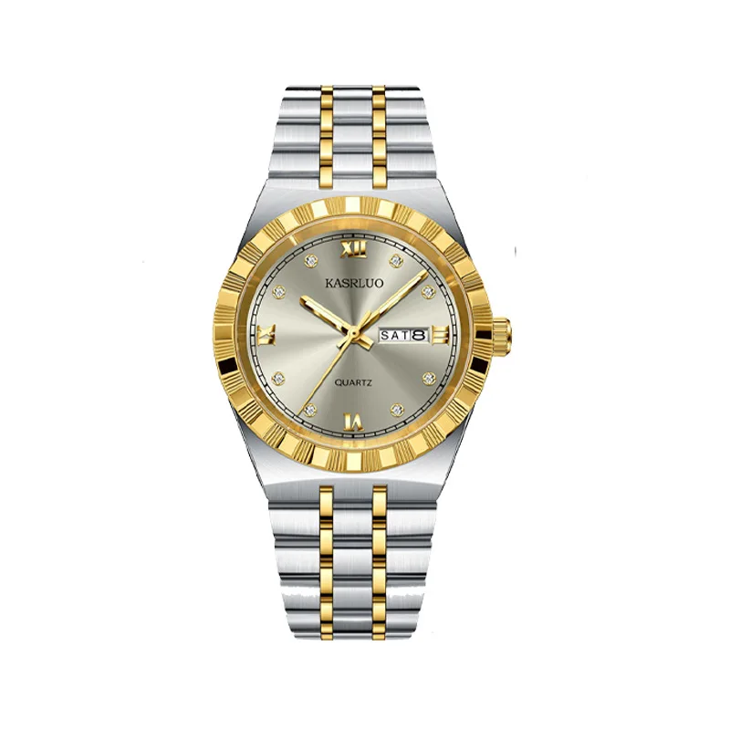 

Мужские часы с двойным календарем, ультратонкие водонепроницаемые кварцевые часы со светящимся стальным ремнем