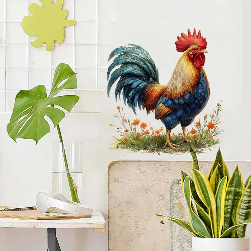 Blumen-Huhn Decal Nutztier-Kunst-Wand-Aufkleber Self-Adhesive Home Textiles for Window Fridge WC Seat Sticker Decor AA455