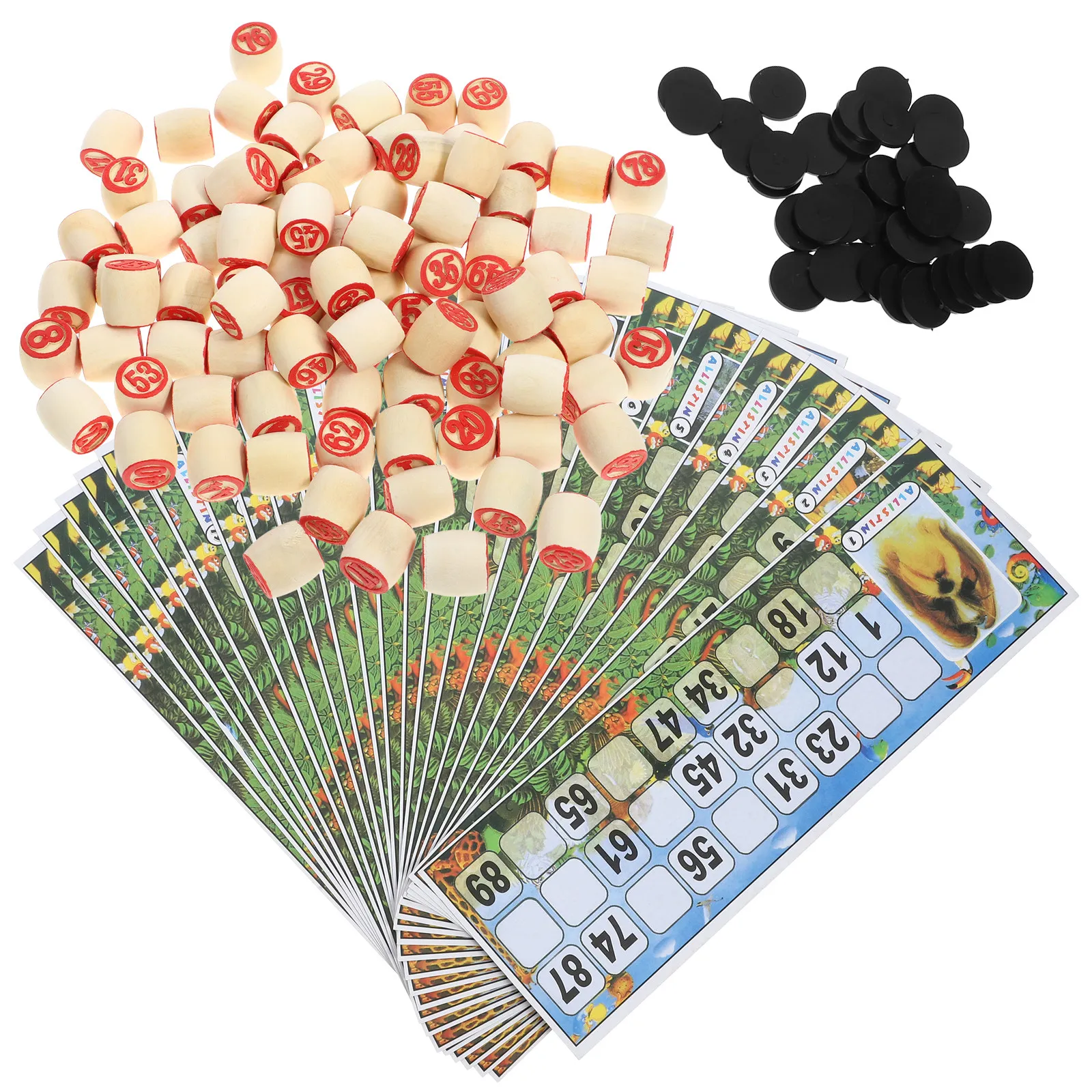 Party Bingo Game Set with Wooden Pieces Russian Lotto Cards for Home Entertainment