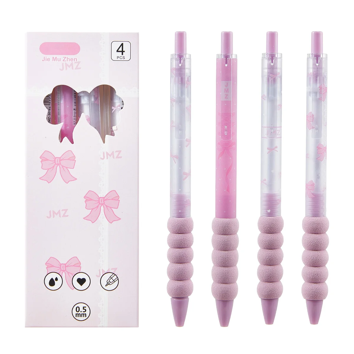 

4pcs Girly bow-tie click pen, quick-drying neutral pen, 0.5mm black pen for practice, exams, office signing pen