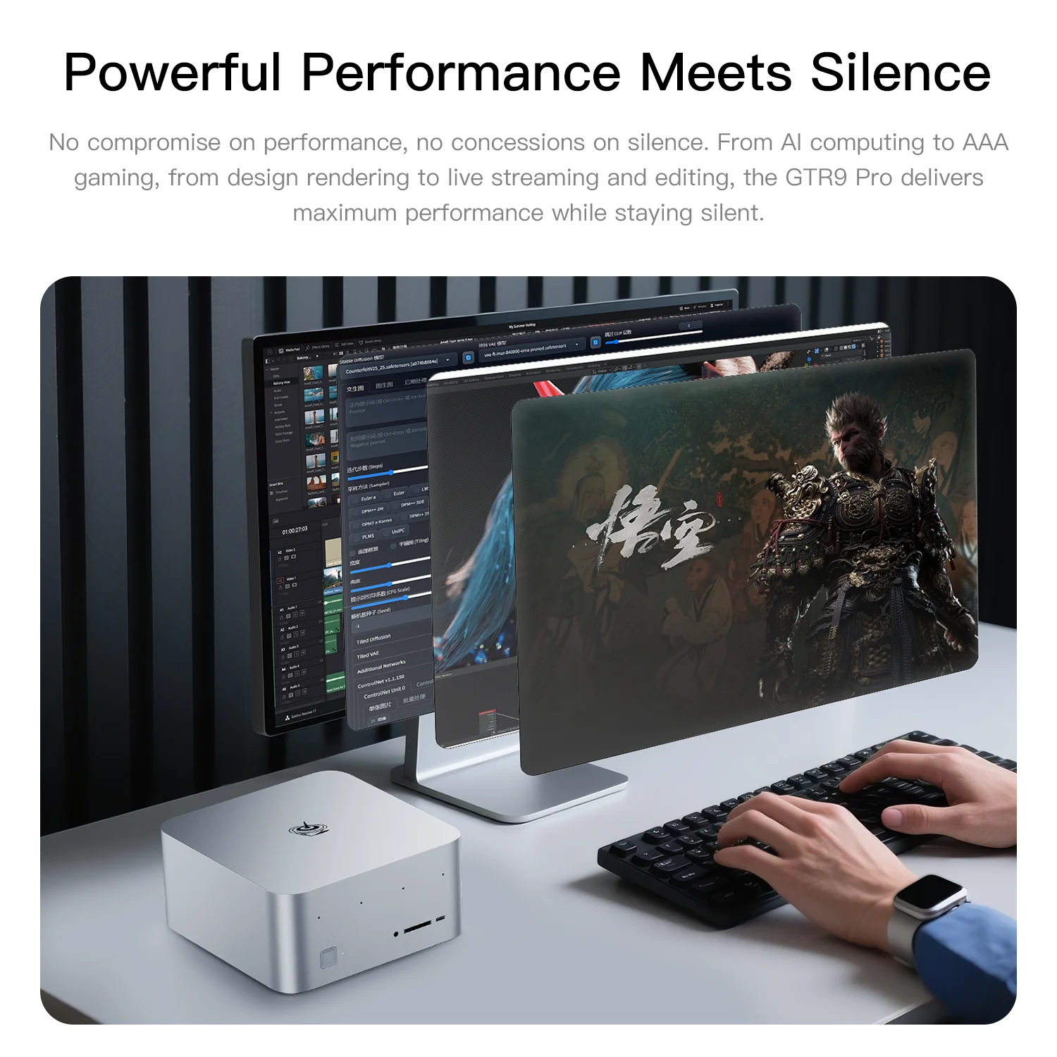 كمبيوتر Beelink GTR9 Pro AMD Ryzen AI MAX 395 Mini PC 5.1 جيجا هرتز 16C/32T RAM 128 جيجابايت LPDDR5X 8000MT/S WiFi7 BT5.4 كمبيوتر ألعاب منزلي