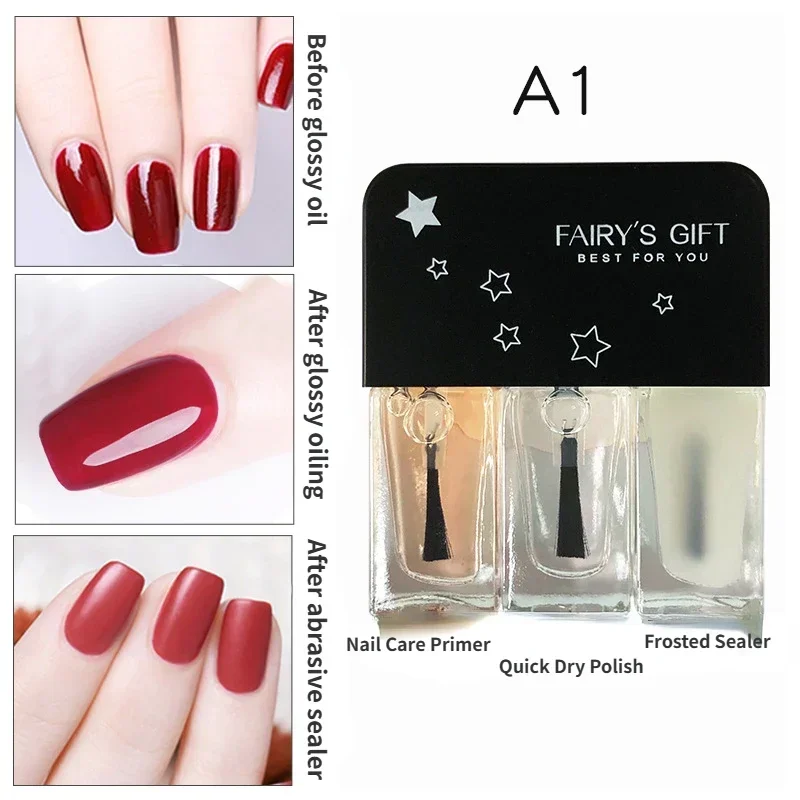 Sdotter 3 in 1 Tri-color Nail Polish No Bake Fast Drying Oily Non-peel Triplet Nail Polish Set Long Lasting Waterproof