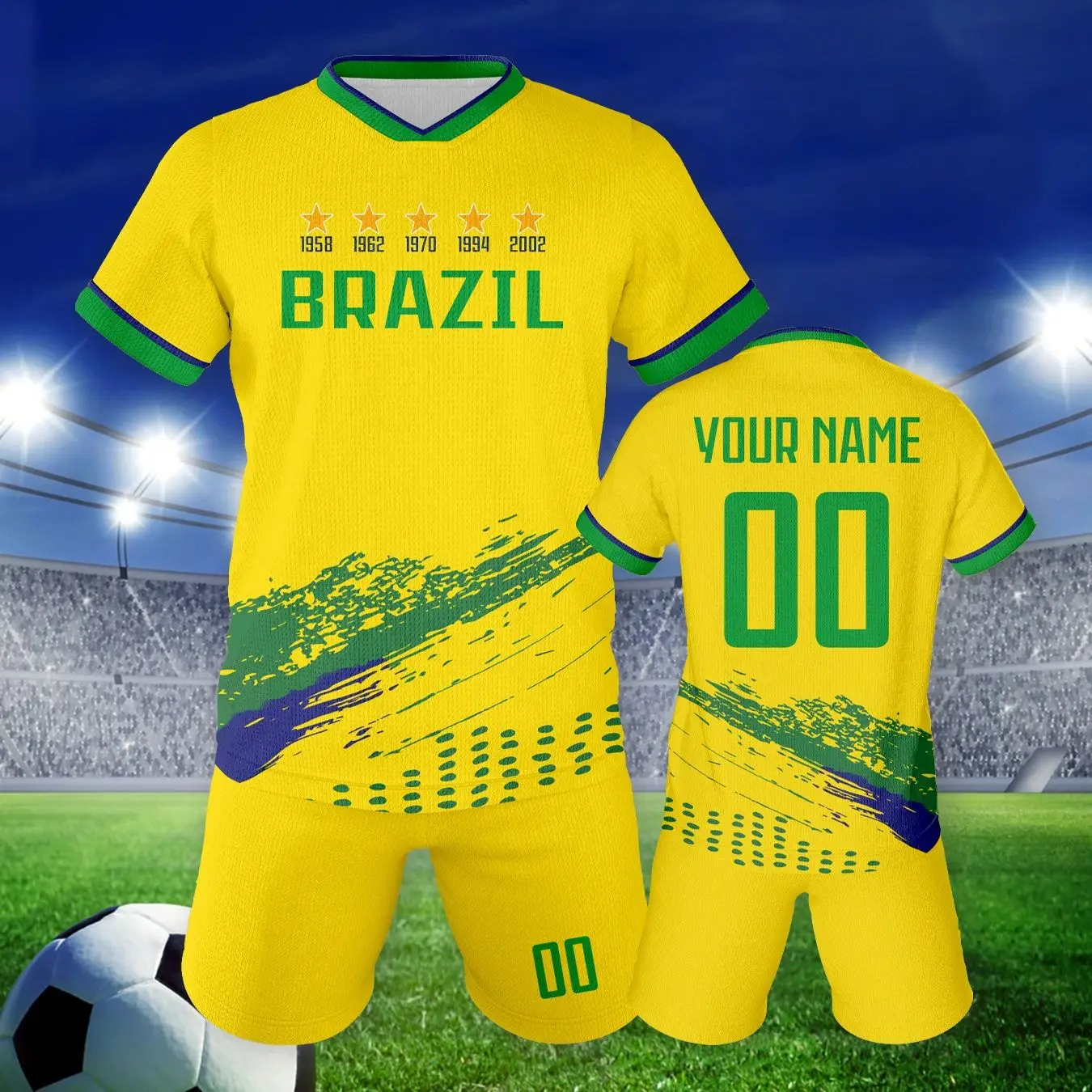 Custom Soccer Jersey Set Brazil Personalized Name Number Football Shirt for School Team Club Kids Youth Practice Soccer Uniform