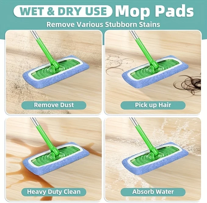 4 Stück wiederverwendbare Wischpads, ultrafeine Faser, trockenes Kehrtuch und maschinenwaschbare Nasspads zum Austausch – Detail 3
