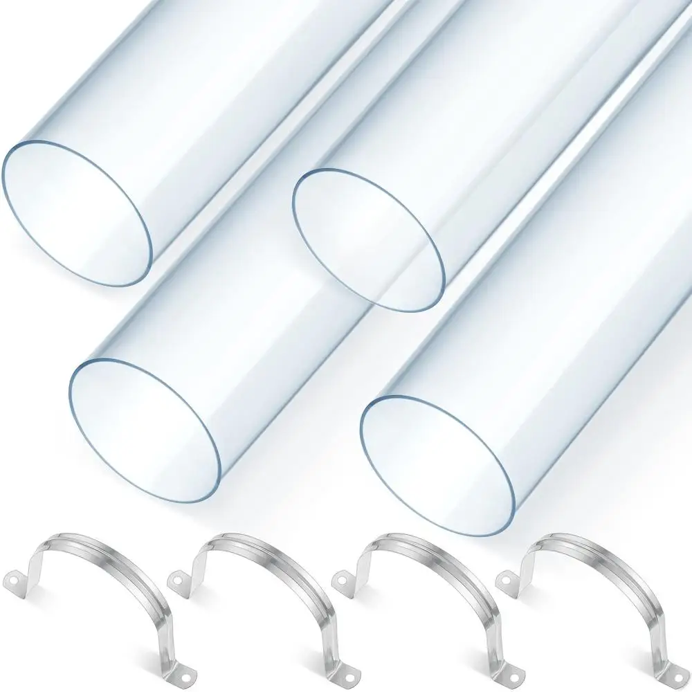 Tubo de PVC transparente duradero, tubo rígido resistente de 4 pulgadas x 36 pulgadas con abrazaderas de correa de tubo, accesorios de recolección de polvo irrompibles