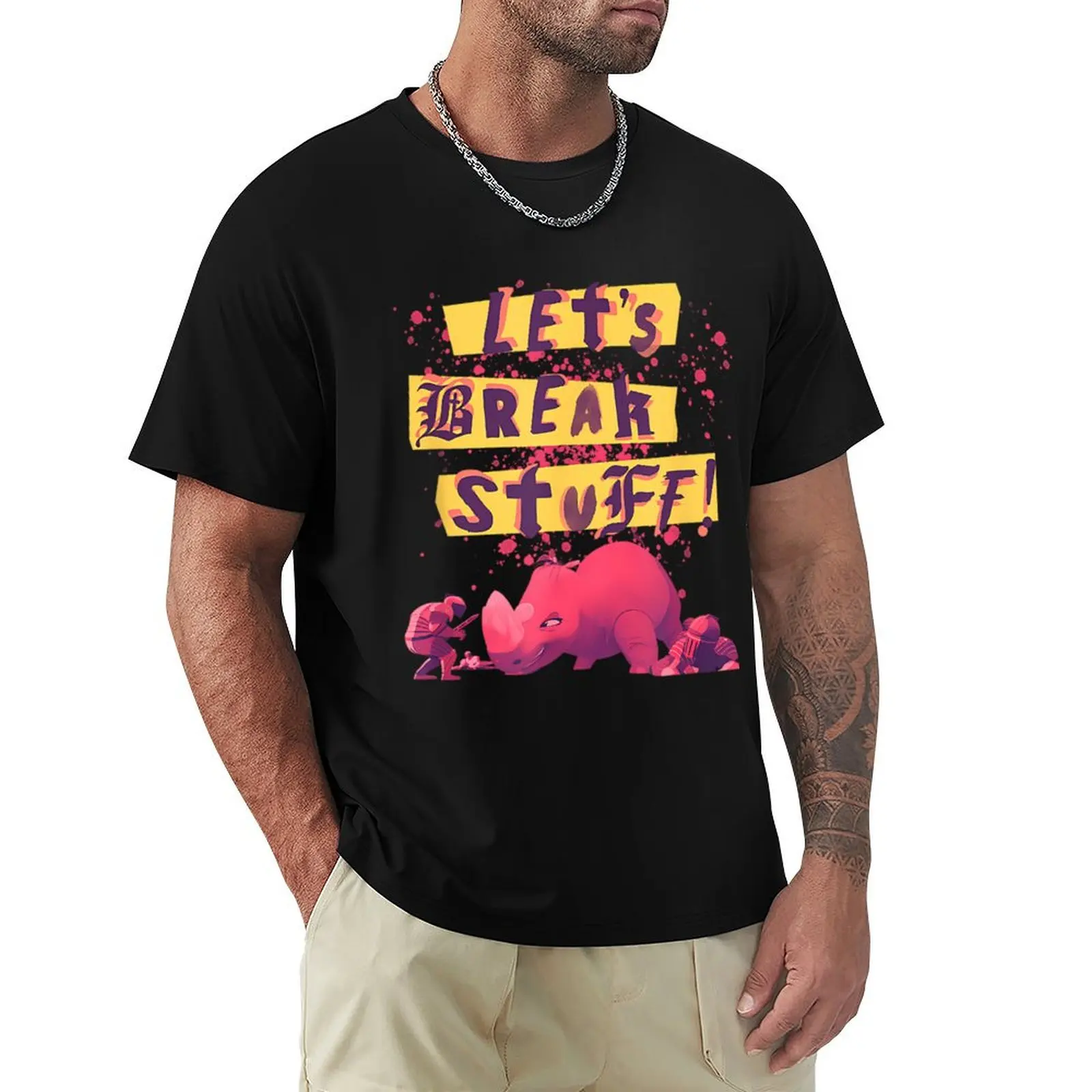 

Nimona Let's Break Stuff Rhinoceros Rock Splatter T-Shirt Festival Party Tee Top