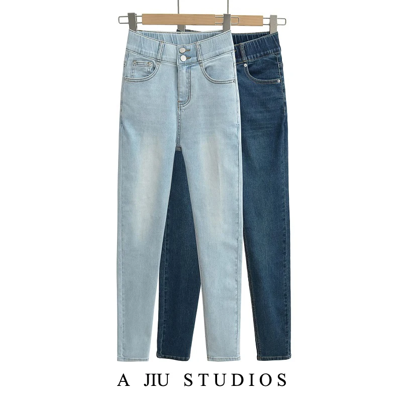 

High Waist Slimming Elastic Waisand Sexy Tight Jeans Women's Pencil Pants Long Length Regular Thin High Hip Ratio