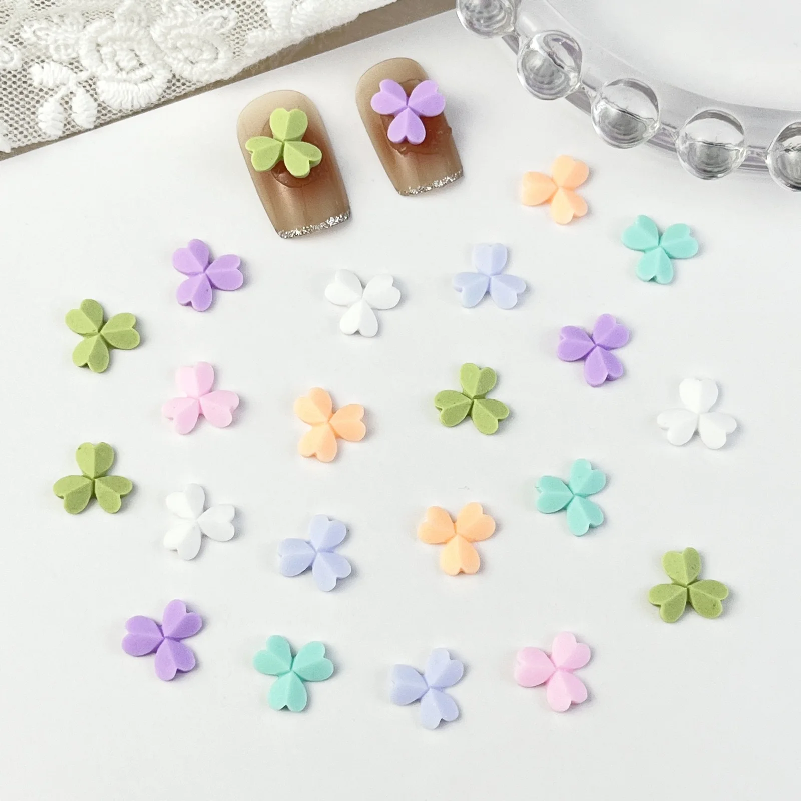 50pcs miniso colorful clover cartoon nail charms for diy nail making cute mini resin flatback nail art decoreation