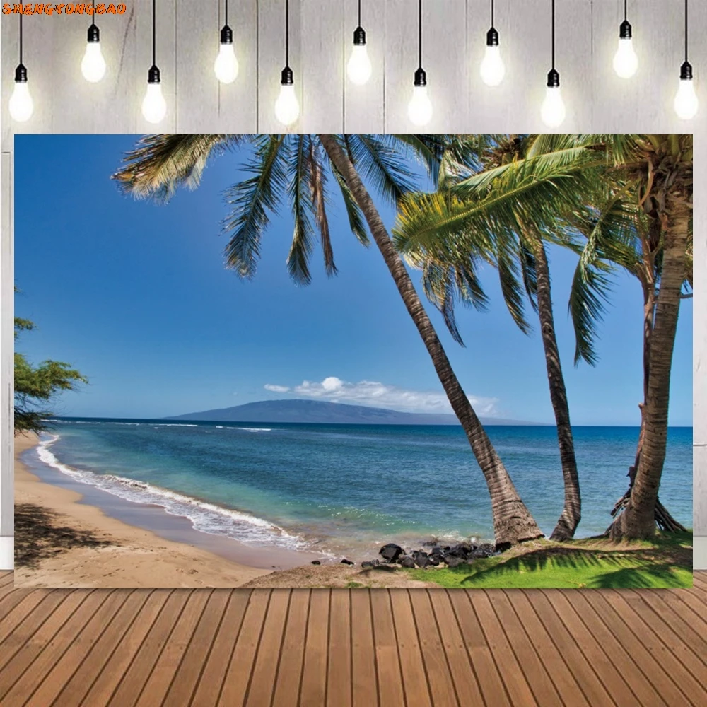 Toile de fond de bord de mer hawaïen pour la photographie, fond photographique de portrait, décor de fête d'été, plage, studio photo, photocall
