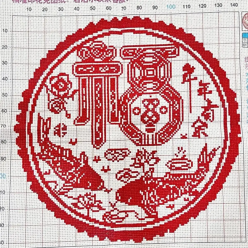 Pure handmade finished cross stitch with annual fish blessing, double fish Paper Cuttings fish 40 * 40cm package